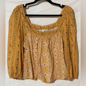 C&C California Women's Mustard Geometric Floral Blouse